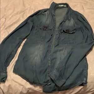 Maurice’s dark denim button up shirt